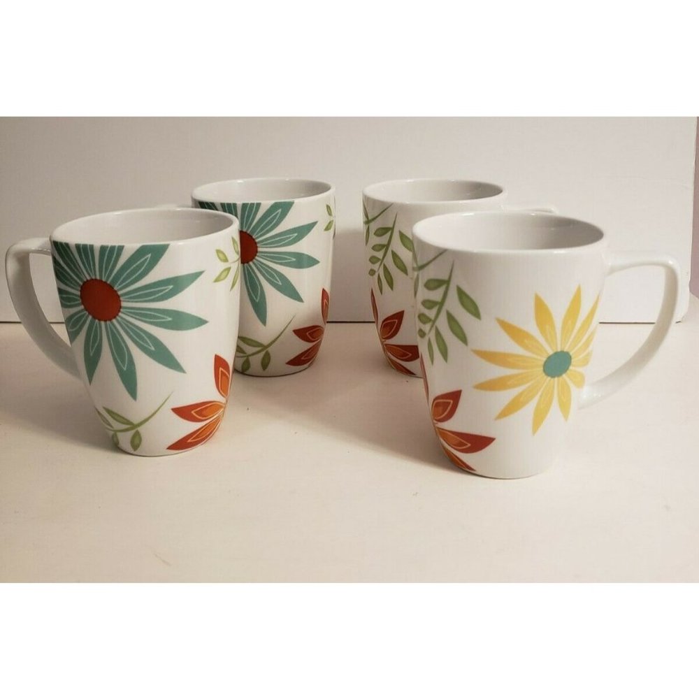 4 Corning Ware Corelle Squared Off Porcelain Mugs